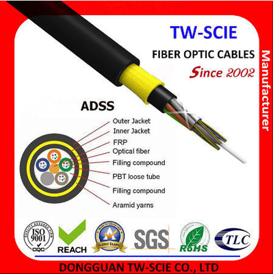Trọng lượng nhẹ OEM Cáp quang bọc thép ngoài trời, Vỏ ngoài PE / AT Cáp mạng cáp quang ADSS