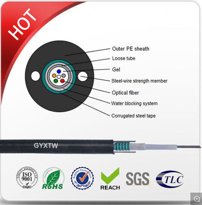 Áo khoác PE Chế độ đơn Cáp quang bọc thép G652D Loại đơn vị GYXTW Trọng lượng nhẹ