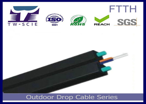 Cáp thả FTTH 1-4 lõi FRP / Thành viên cường độ thép Cáp quang phẳng được bảo hiểm