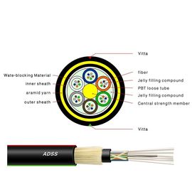 48 lõi ADSS Cáp quang tự hỗ trợ Màu đen Vỏ ngoài Màu 100 Span